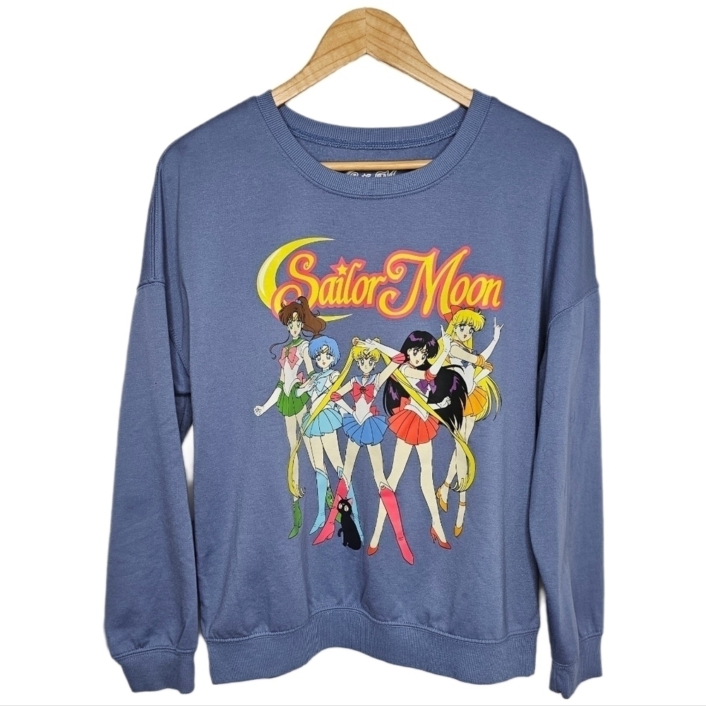 90's Sailor Moon cartoon print purple pullover crew sweatshirt size medium